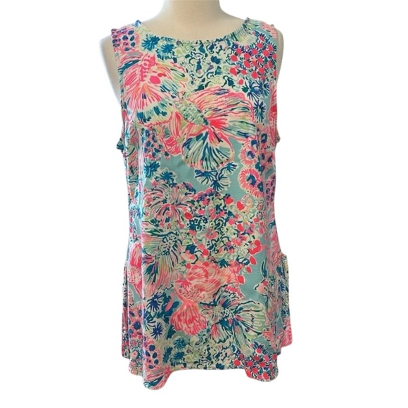Lilly Pulitzer Sleeveless Serene Blue Gypsea Koi Fish Tunic Womens size Large - Picture 2 of 13